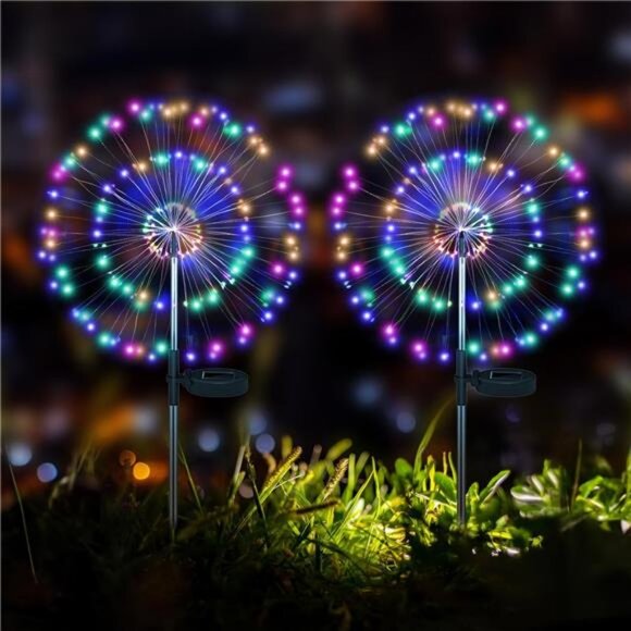 Solar Firework Lights Fairy Garden Decor 2 Pack, Waterproof LED Sparkler Lights - Picture 6 of 7